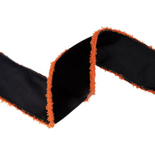 Load image into Gallery viewer, 2 1/2&quot; Wired Ribbon | Black with Orange Fuzzy Edge | 10 Yard Roll