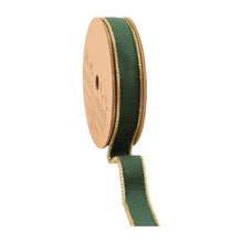 Load image into Gallery viewer, 1&quot; Reversible Classic Velvet Wired Ribbon | Green/Gold | 10 Yard Roll