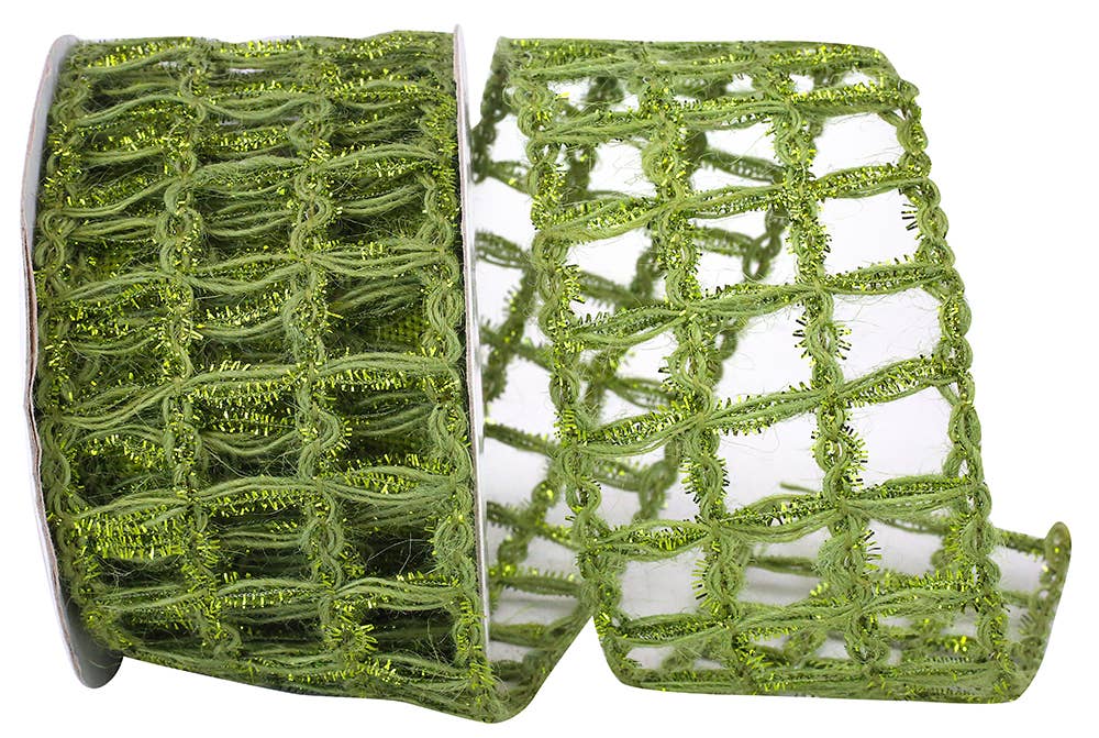 Grand Jute Box Sparkle Wired Edge, Green, 2-1/2 In, 10 Yards