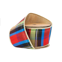 Load image into Gallery viewer, Wired Plaid Ribbon with Gold Dupioni Backing, 10 Yard Roll