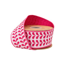 Load image into Gallery viewer, 2 1/2" Wired Dupioni Ribbon | Pink Petals on White w/ Pink Backing | 10 Yard Roll