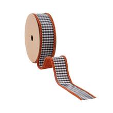Load image into Gallery viewer, 1&quot; Wired Ribbon | Black/White Mini Check w/ Orange Backing | 10 Yard Roll