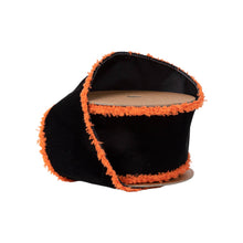 Load image into Gallery viewer, 2 1/2&quot; Wired Ribbon | Black with Orange Fuzzy Edge | 10 Yard Roll