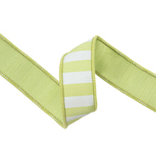 Load image into Gallery viewer, 1 1/2" Wired Ribbon | Green/White Medium Horizontal Stripe w/ Green Backing | 10 Yard Roll