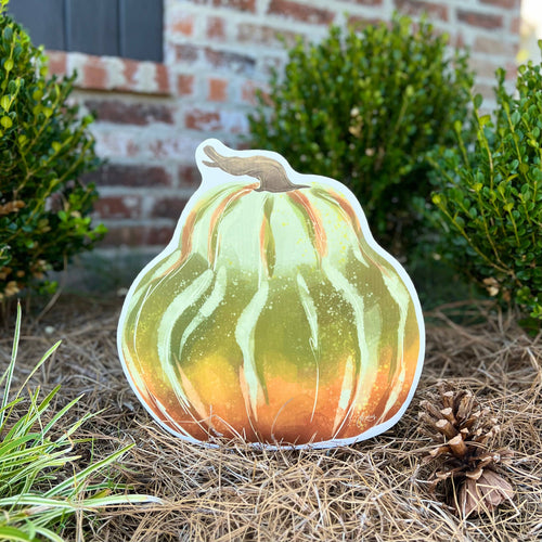 Green and Orange Bell Heirloom Pumpkin Garden Stake