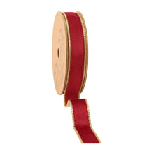 Load image into Gallery viewer, 1&quot; Reversible Classic Velvet Wired Ribbon | Burgundy/Gold | 10 Yard Roll