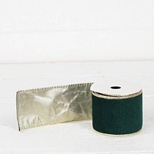 Load image into Gallery viewer, Wired Ribbon-Green hard velvet w. Gold Back (2.5inW)