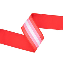 Load image into Gallery viewer, 2 1/2" Wired Dupioni Ribbon | Red and Pink Stripe w/ Red Backing | 10 Yard Roll
