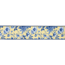 Load image into Gallery viewer, 4" Wired Dupioni Ribbon | Blue and Yellow Toile w/ Blue Backing | 10 Yard Roll