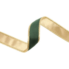 Load image into Gallery viewer, 1&quot; Reversible Classic Velvet Wired Ribbon | Green/Gold | 10 Yard Roll