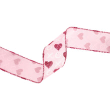 Load image into Gallery viewer, Wired Ribbon | Pink w/ Red Glitter Heart &amp; White XO | 10 Yd: 1 1/2"