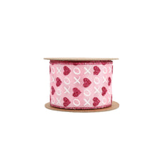 Load image into Gallery viewer, Wired Ribbon | Pink w/ Red Glitter Heart &amp; White XO | 10 Yd: 2 1/2"
