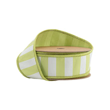 Load image into Gallery viewer, 1 1/2" Wired Ribbon | Green/White Medium Horizontal Stripe w/ Green Backing | 10 Yard Roll