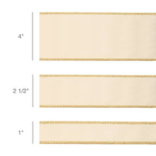 Load image into Gallery viewer, 2 1/2&quot; Reversible Classic Velvet Wired Ribbon | Ivory/Gold | 10 Yard Roll