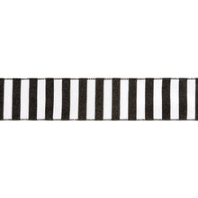 Load image into Gallery viewer, 2 1/2&quot; Wired Ribbon | Horizontal Black Glittered Stripes on White | 10 Yard Roll