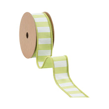Load image into Gallery viewer, 1 1/2" Wired Ribbon | Green/White Medium Horizontal Stripe w/ Green Backing | 10 Yard Roll