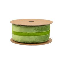 Load image into Gallery viewer, 1 1/2" Wired Velvet Ribbon w/ Trim | Green w/ Green Trim | 10 Yard Roll
