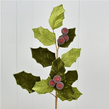 Load image into Gallery viewer, 31”Old World Velvet Holly Christmas Spray