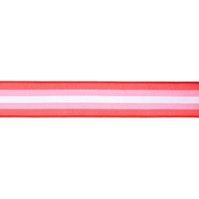 Load image into Gallery viewer, 2 1/2" Wired Dupioni Ribbon | Red and Pink Stripe w/ Red Backing | 10 Yard Roll