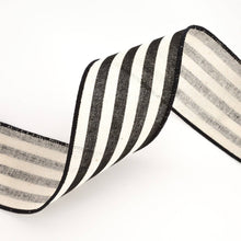 Load image into Gallery viewer, 2 1/2&quot; Wired Ribbon | &quot;Striped&quot; Black/White | 10 Yard Roll