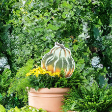 Load image into Gallery viewer, Green and Orange Bell Heirloom Pumpkin Garden Stake