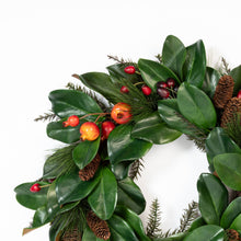 Load image into Gallery viewer, Magnolia Festive Holiday Wreath 24 Inch