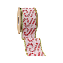 Load image into Gallery viewer, 2 1/2" Wired Jacquard Ribbon | Candy Cane on Pink w/ Dupioni Back | 5 Yard Roll