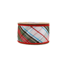 Load image into Gallery viewer, 2 1/2" Wired Ribbon | Plaid Bias Cut Red/Green/Black/White/Turquoise | 10 Yard Roll