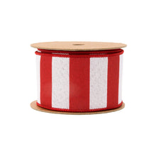 Load image into Gallery viewer, 2 1/2" Wired Ribbon | Cabana Horizontal Stripe Red | 10 Yard Spool