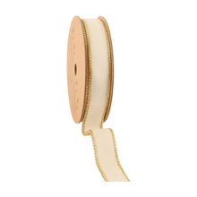 Load image into Gallery viewer, 1&quot; Reversible Classic Velvet Wired Ribbon | Ivory/Gold | 10 Yard Roll