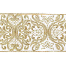Load image into Gallery viewer, Vickerman 4&quot;x5yd Gold/White Embroidery Ribbon: 4&quot;X5YD / Gold / 70% Polyester, 30% Nylon