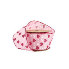 Load image into Gallery viewer, Wired Ribbon | Pink w/ Red Glitter Heart &amp; White XO | 10 Yd: 1 1/2"