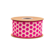 Load image into Gallery viewer, 2 1/2" Wired Dupioni Ribbon | Pink/Orange Hexi w/ Pink Backing | 10 Yard Roll