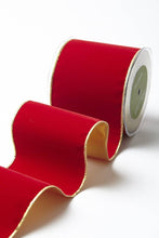 Load image into Gallery viewer, 4" Red Velvet Reversible Gold Wired Ribbon