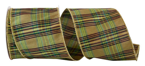 Grandisimo Plaid Dupioni Wired Edge, Moss, 4 In, 10 Yards