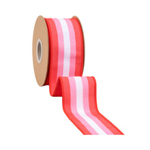 Load image into Gallery viewer, 2 1/2" Wired Dupioni Ribbon | Red and Pink Stripe w/ Red Backing | 10 Yard Roll