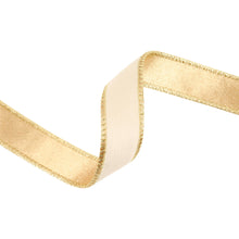 Load image into Gallery viewer, 1&quot; Reversible Classic Velvet Wired Ribbon | Ivory/Gold | 10 Yard Roll