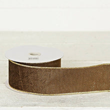 Load image into Gallery viewer, 2.5inWx10Yard Wired Ribbon-Cappuccino Velvet/Gold