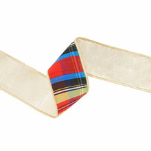 Load image into Gallery viewer, Wired Plaid Ribbon with Gold Dupioni Backing, 10 Yard Roll