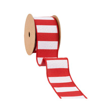 Load image into Gallery viewer, 2 1/2" Wired Ribbon | Cabana Horizontal Stripe Red | 10 Yard Spool