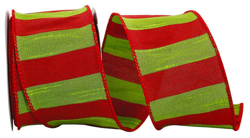 Stripe Dupioni Cindy Wired Edge, Chartreuse/red, 2-1/2 In