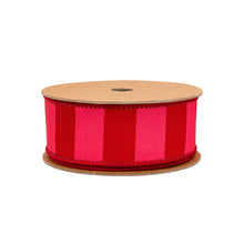 Load image into Gallery viewer, 1 1/2" Wired Dupioni Ribbon | Red/Pink Wide Horizontal Stripe | 10 Yard Roll