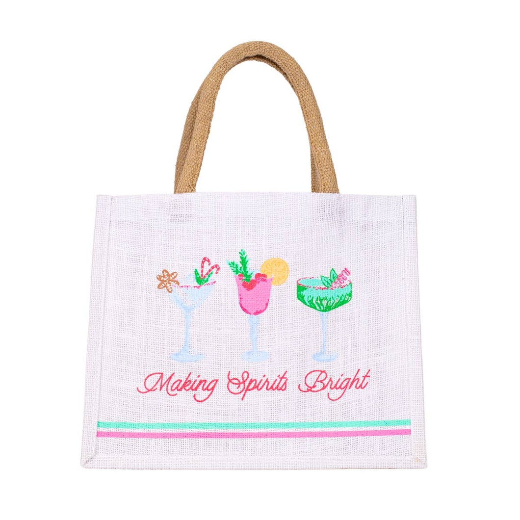 Making Spirits Bright Gift Tote   White/Multi   12x10x8