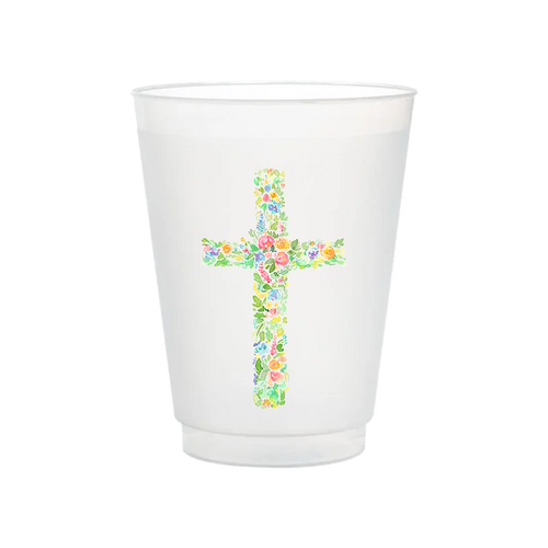 Floral Cross Frosted Cups | Set of 6