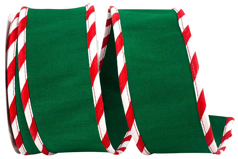 Candy Cane Ticking Edge Dupioni Deluxe Wired Edge, Green 40F