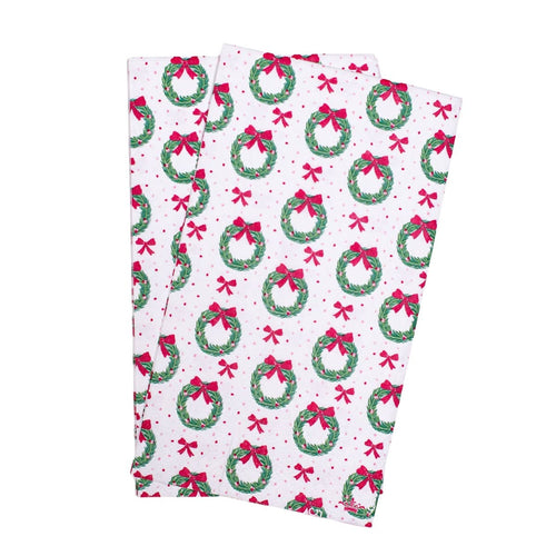 Clara Wreath Guest Napkins   White/Red/Green   4.25x7.75