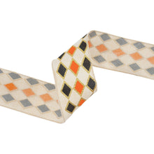 Load image into Gallery viewer, 2 1/2&quot; Wired Ribbon | Black and Orange Diamond with Gold Glitter Pattern | 10 Yard Spool