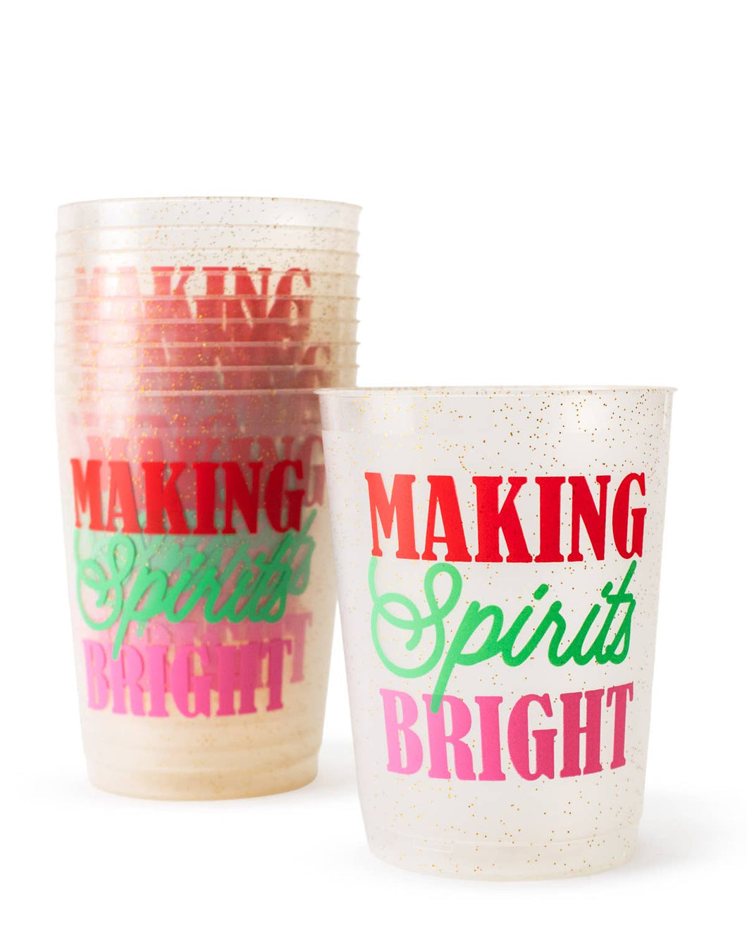 Making Spirits Bright Party Cups    Gold/Green/Pink   16oz   Set of 10