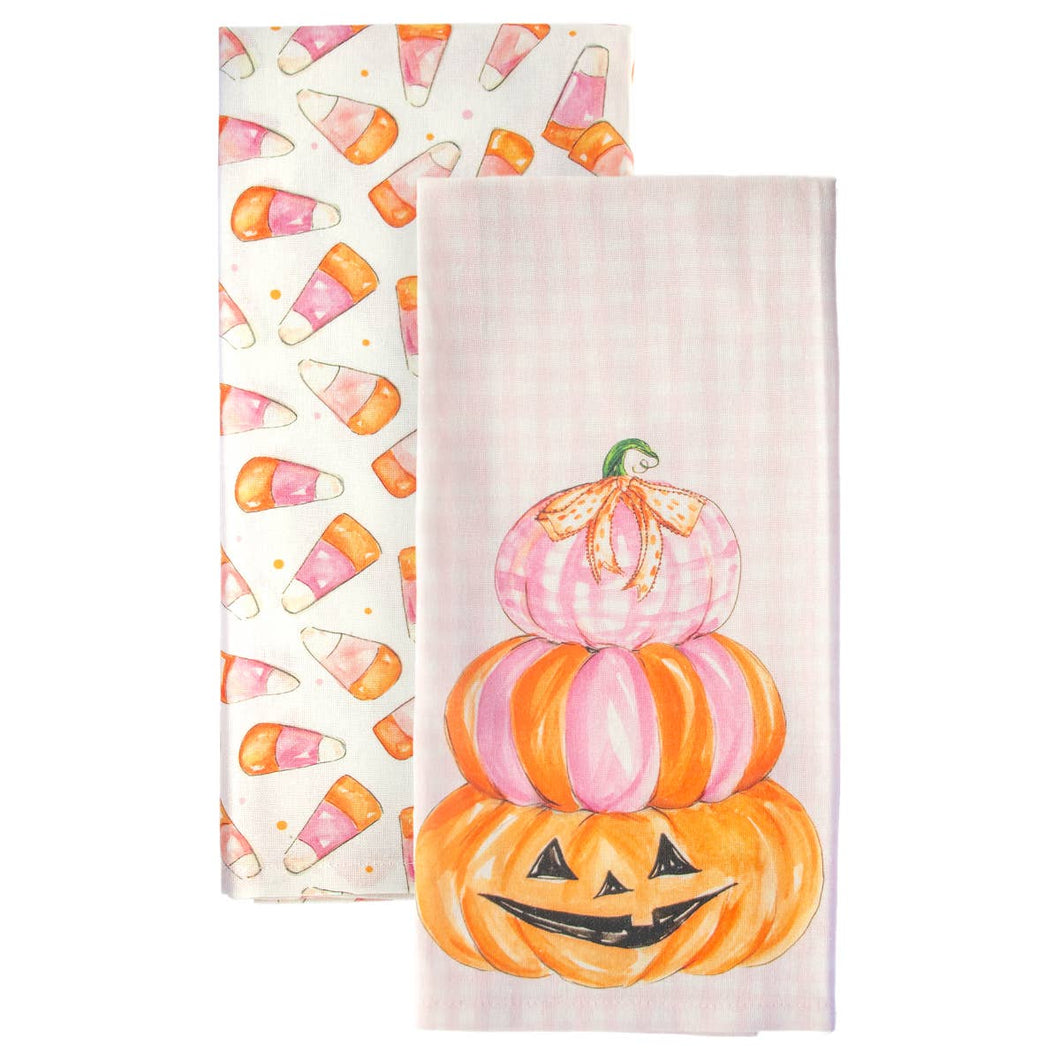 Pink Candy Corn Cotton Tea Towels