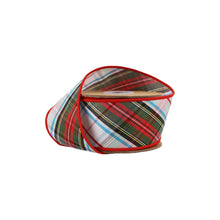 Load image into Gallery viewer, 2 1/2" Wired Ribbon | Plaid Bias Cut Red/Green/Black/White/Turquoise | 10 Yard Roll